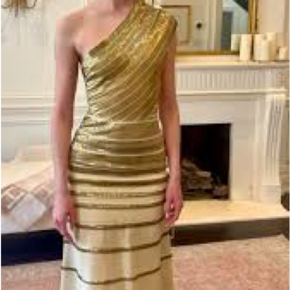 Herve Leger Gold One Shoulder Dress
